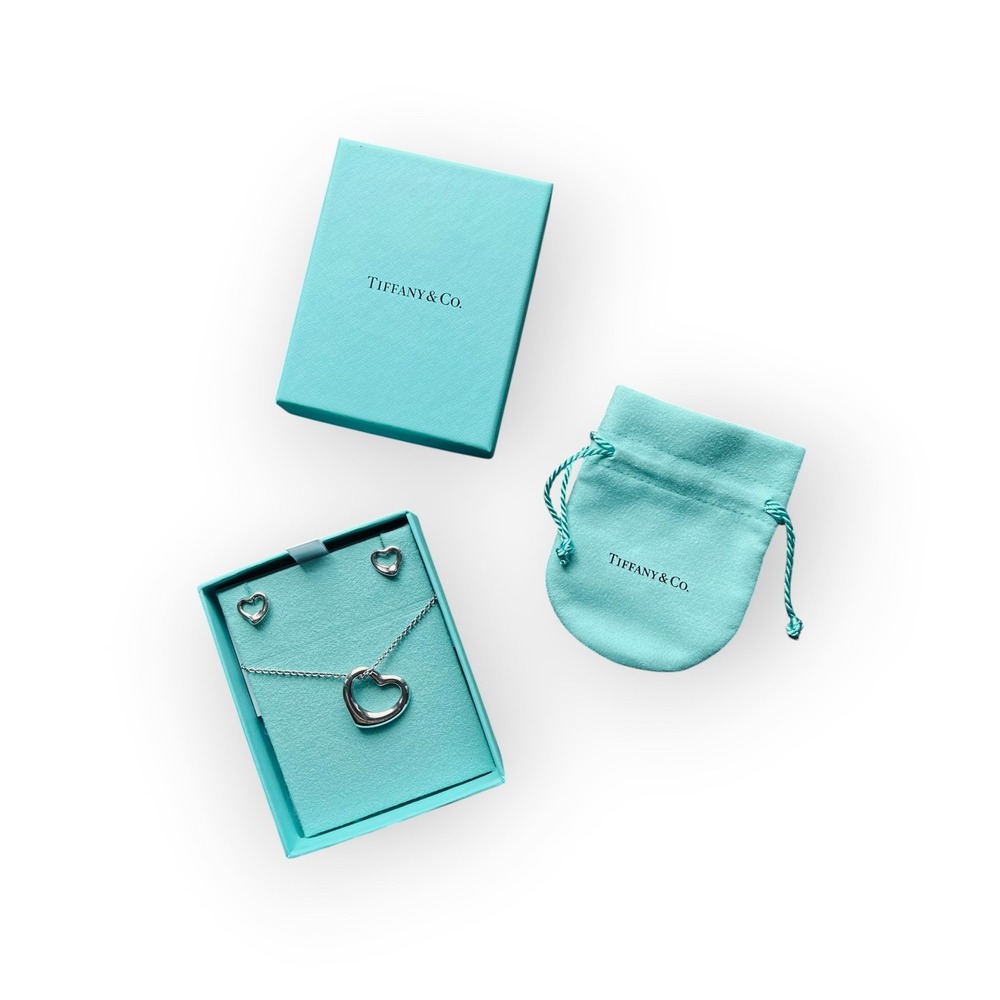 Tiffany & Co Elsa Peretti Sterling Silver Open Heart Necklace and Earrings Set
